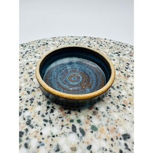 Gail Turner Studio Pottery Blue Glaze Ceramic Trinket Dish Catchall Bowl Coaster